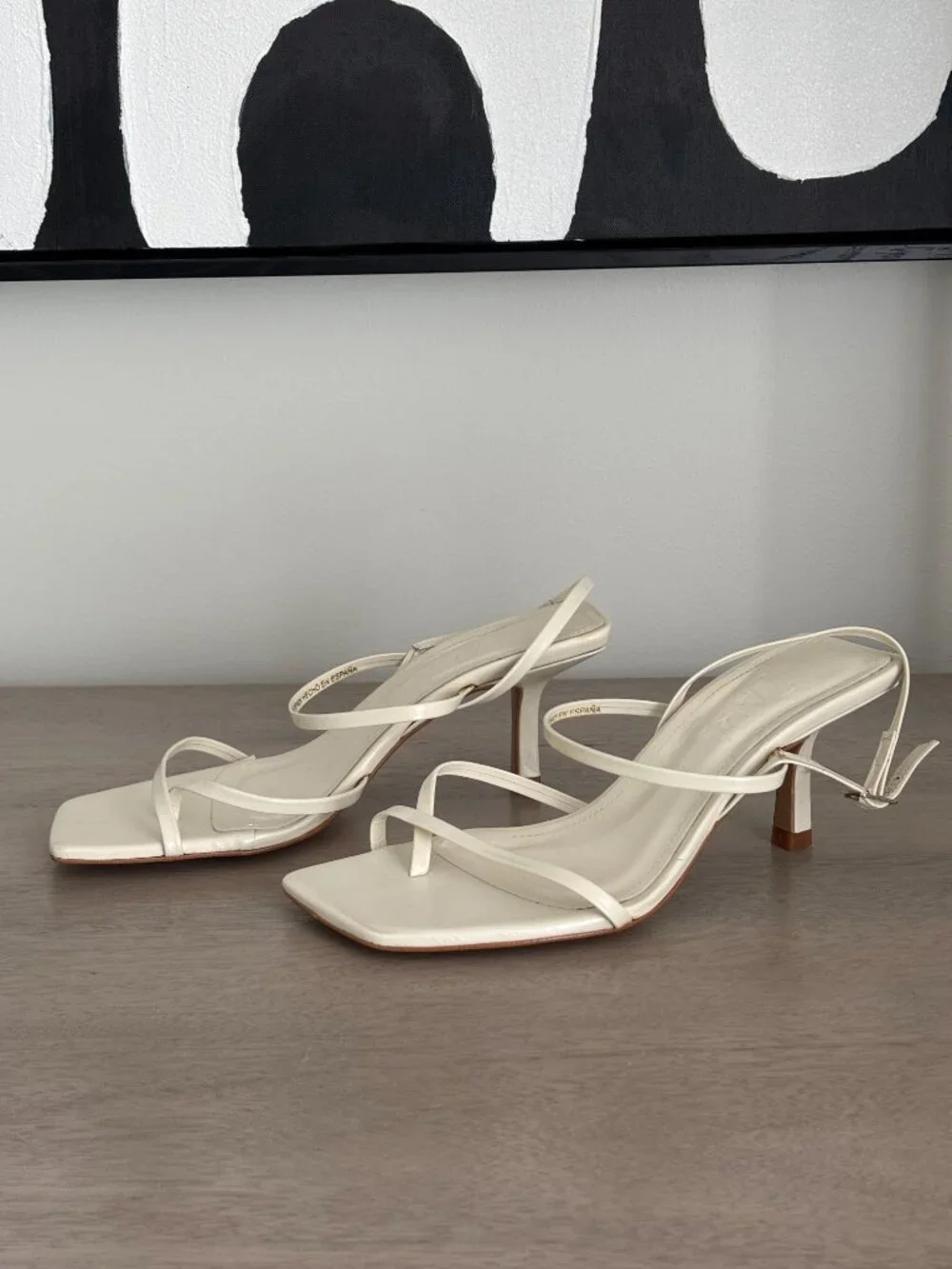 ZARA Square Toe White Leather Heeled Sandals size EU35 - Picture 3 of 7